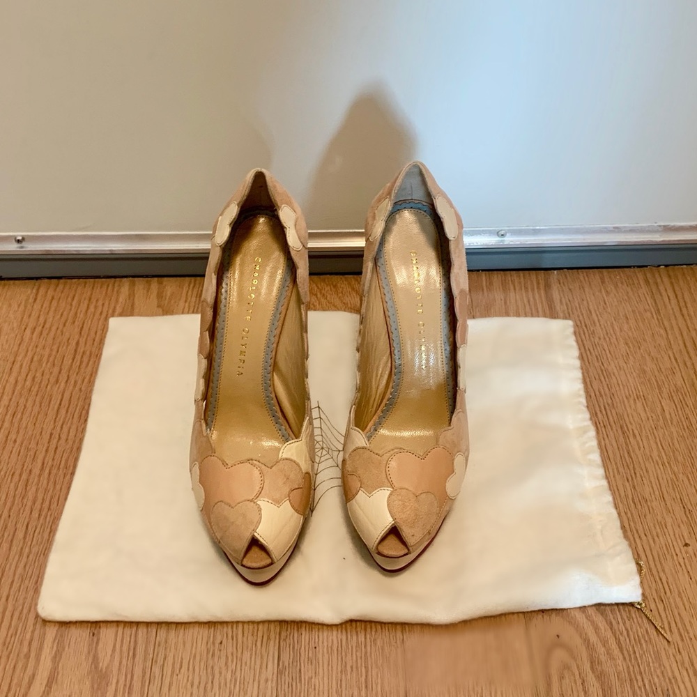 Charlotte Olympia leather and suede pumps